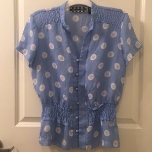 Floral Cinched Waist Button-up Top L